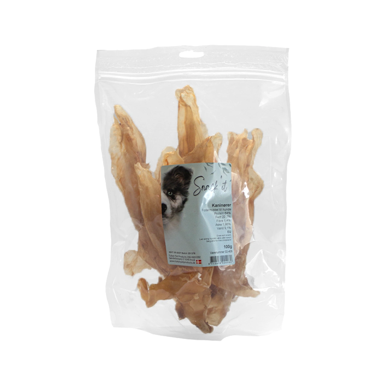 Snackit Kaninører 100 g - hele tørrede ører uden pels